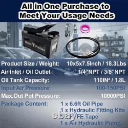 10000PSI Air-Over Hydraulic Foot Pump 1.7L Tank Dual 6.5ft Hoses Black Unit