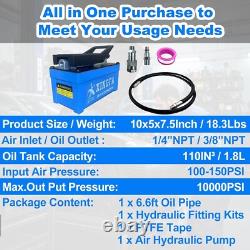 10000 PSI Air Over Hydraulic Pump 1.7L Reservoir 3/8Oil & 1/4 Air NPT Ports