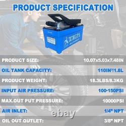 10,000 PSI Air Hydraulic Foot Pump, 1.7L Reservoir, 3/8&1/4 NPT, Aluminum Blue