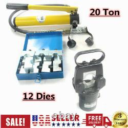 20T Hydraulic Wire Terminal Crimping Crimper Tool Pliers With Air Pump 12 Dies Kit