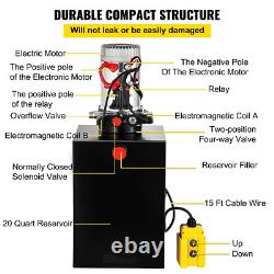 20 Quart Double Acting Hydraulic Pump Dump Trailer 12V DC Unit Pack Power Unit