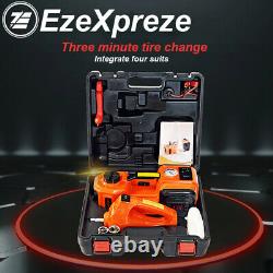 3in1 Electric Hydraulic Car Floor Jack Air Inflator Pump LED Light Impact Wrench