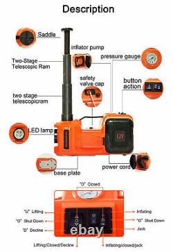 5T Car Electric Hydraulic Floor Jack with Air Inflator Pump Hammer Flashlight 45CM