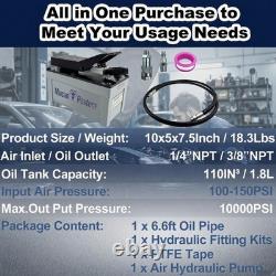 Air Hydraulic Foot Pump 10,000PSI, 1.7L Reservoir, 3/8 NPT, 2×6.5ft Pipe, Gray