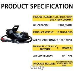 Air Hydraulic Pump, 10,000 PSI, 0.7L Reservoir, NPT 3/8 Oil Outlet, NPT 1/4 In
