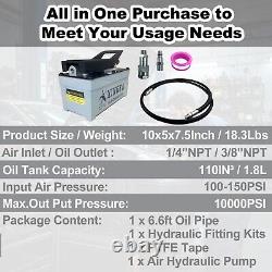 Air Hydraulic Pump 10,000 PSI, 1.7L Reservoir, NPT 3/8 Oil Outlet, Gray