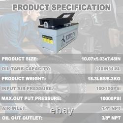 Air Hydraulic Pump 10,000 PSI 1.7L Reservoir NPT 3/8 Oil Outlet, NPT 1/4 In