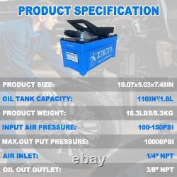 Air Hydraulic Pump Foot Operated 10,000 PSI, 1.7L, NPT 3/8 Oil Outlet, Light Blue