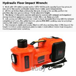 Auto 12V 5T Electric Hydraulic Floor Jack Lift Air Pump Electric Wrench Tool Set