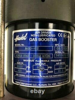 Haskel Agd-62 Air Driven Non Lubricated Single Stage Gas Booster 9000 Psi Wp