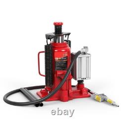 Pneumatic Air Hydraulic Bottle Jack with Manual Hand Pump, 20 Ton, Red