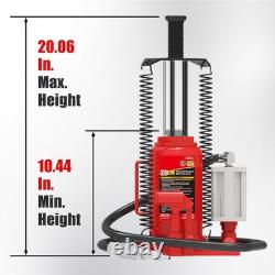 Pneumatic Air Hydraulic Bottle Jack with Manual Hand Pump, 20 Ton, Red