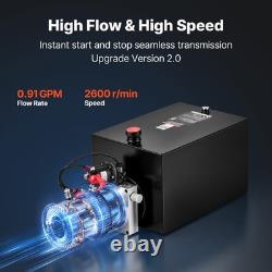 Uimoso 20 Quart Hydraulic Pump DC 12V Single Acting for Dump Trailers