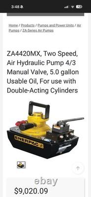 ZA4420MX, Two Speed, Air Hydraulic Pump 4/3 Manual Valve, 5.0 gallon Usable Oil